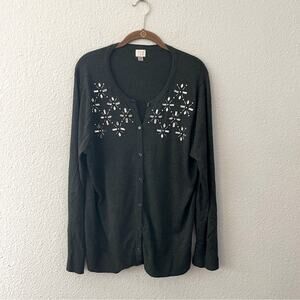 Grey Embellished Rhinestone Cardigan Size XXL